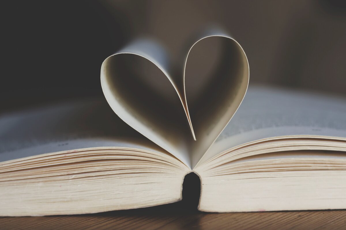 Livre ouvert avec pages en forme de coeur, image d'illustration